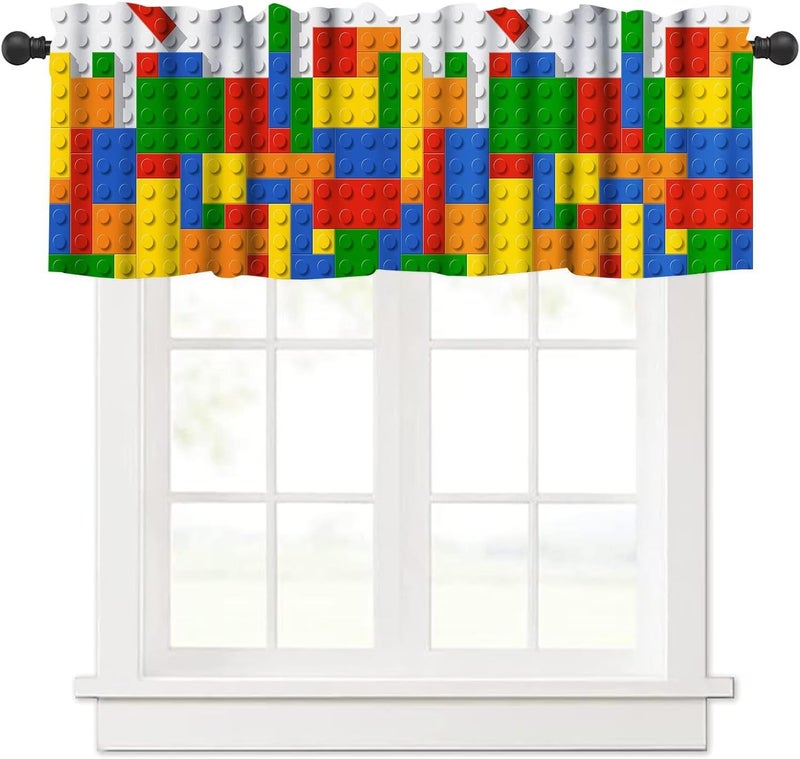YSWOW Kids Building Block Toy Valance Curtain Colorful Plastic Toy Brick Art Printed Valance for Boys Nursery Bedroom Decor W54xL18in Fabric 1 Panel - Image 1